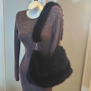 QZ Black Fur Shoulder Bag
